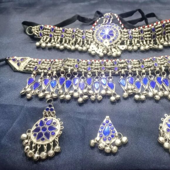 Afghan Blue Glass Stones Jewelry Set, Four Piece Kuchi Afghan Jewelry Set - Picture 7 of 7